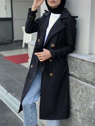 Nasa Apoletli Trençkot Siyah