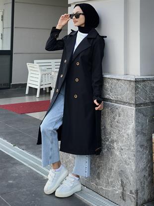 Nasa Apoletli Trençkot Siyah