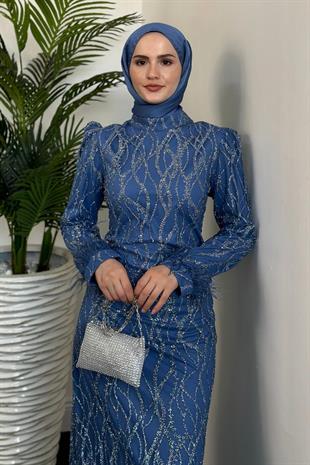 Natalia Simli Kalem Abiye Mavisi