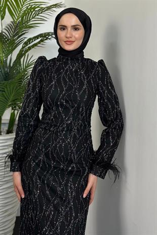Natalia Simli Kalem Abiye  Siyah