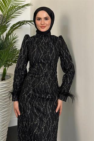Natalia Simli Kalem Abiye  Siyah