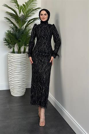 Natalia Simli Kalem Abiye  Siyah