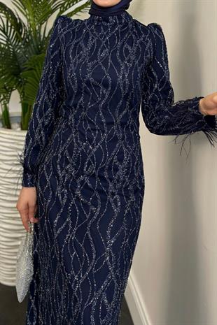 Natalia Simli Kalem Abiye Lacivert