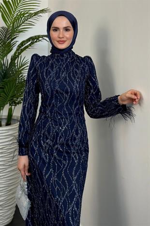 Natalia Simli Kalem Abiye Lacivert