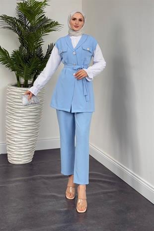 Nicolette Üçlü Pantolon Takım Bebe Mavisi
