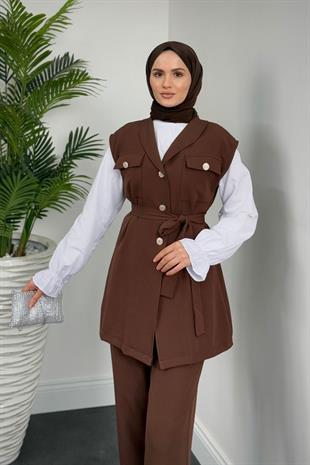 Nicolette Üçlü Pantolon Takım Kahverengi