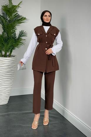 Nicolette Üçlü Pantolon Takım Kahverengi
