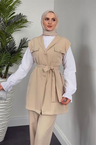 Nicolette Üçlü Pantolon Takım Taş