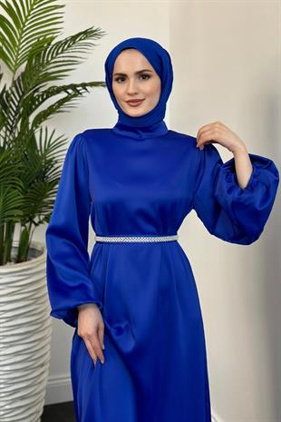 Nika Kemeri İncili Saten Abiye Saks