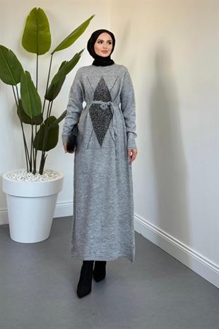 Nobile Yıldız Simli Triko Elbise Gri