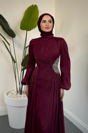 Nola Yanı Taşlı Jan Jan Abiye Mürdüm