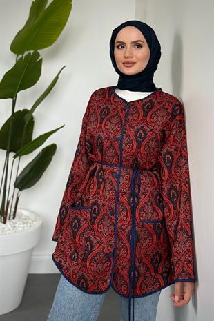 Noltalji Etnik Desen Ceket Bordo