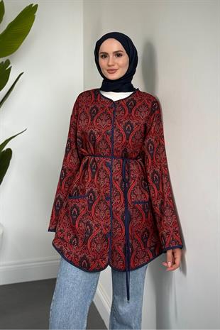 Noltalji Etnik Desen Ceket Bordo