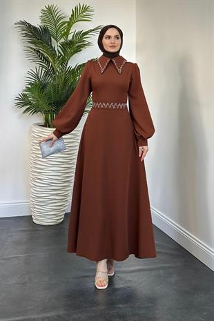 Nomi Yakası Taşlı Mevlana Kesim Abiye Kiremit