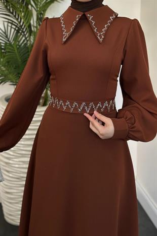 Nomi Yakası Taşlı Mevlana Kesim Abiye Kiremit