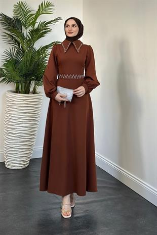 Nomi Yakası Taşlı Mevlana Kesim Abiye Kiremit