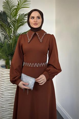 Nomi Yakası Taşlı Mevlana Kesim Abiye Kiremit