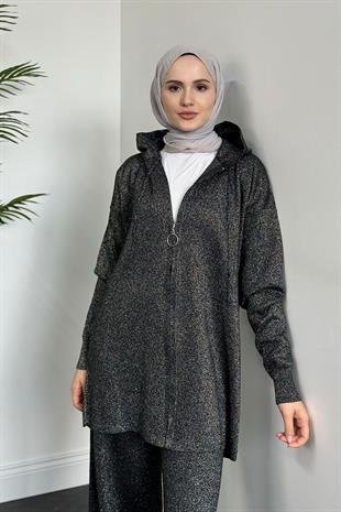Nora Simli Fermuarlı Takım Füme