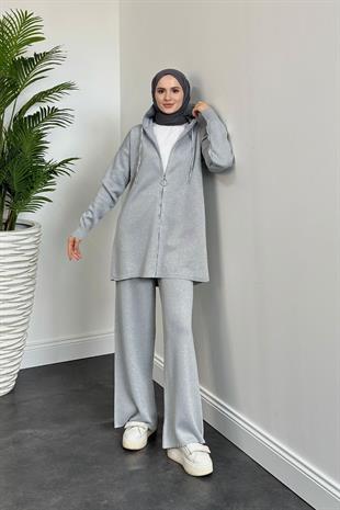 Nora Simli Fermuarlı Takım Gri