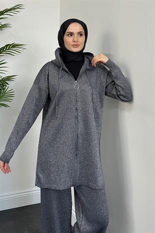 Nora Simli Fermuarlı Takım Koyu Gri