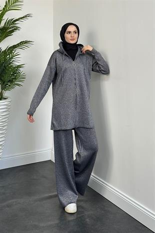 Nora Simli Fermuarlı Takım Koyu Gri