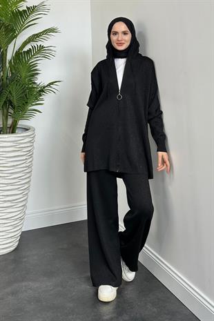 Nora Simli Fermuarlı Takım Siyah