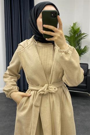Noris Kolları Lastikli Kaban Bej