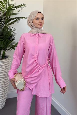 Nova Yandan Büzgülü Takım Pembe
