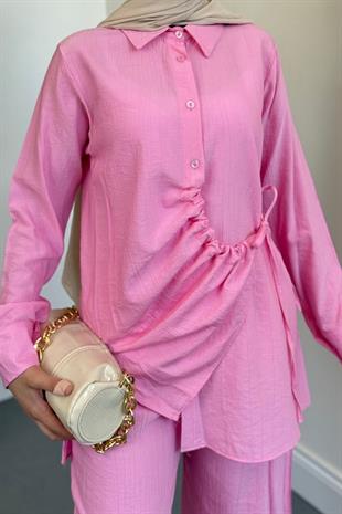 Nova Yandan Büzgülü Takım Pembe