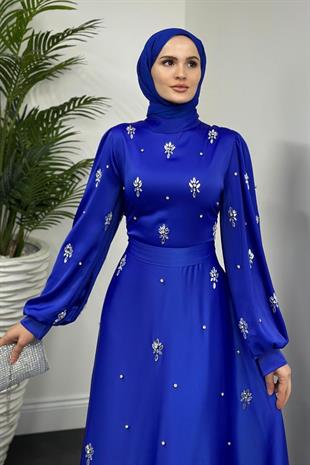 Novella Taşlı Saten Abiye Sax