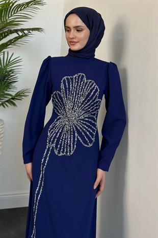 Nursema Taşlı Abiye Lacivert