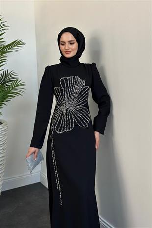Nursema Taşlı Abiye Siyah 