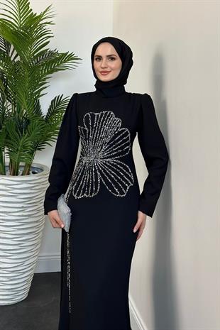 Nursema Taşlı Abiye Siyah 
