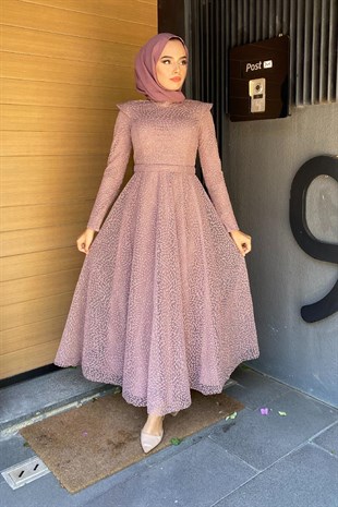 Omzu Volan Detaylı Abiye Gül