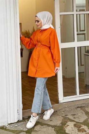 Önden Düğmeli Halka Kemerli Tunik Turuncu