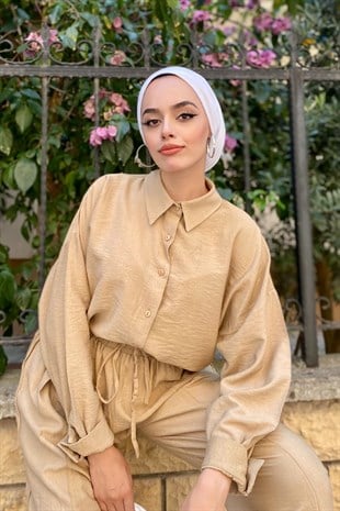 Önden Düğmeli Pantolonlu Takım Sütlükahve