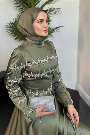 Onsra Taşlı Abiye Çağla Yeşili