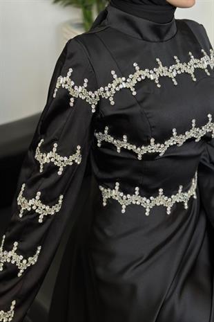 Onsra Taşlı Abiye Siyah 