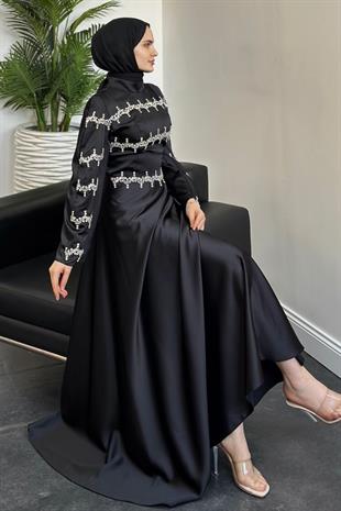 Onsra Taşlı Abiye Siyah 