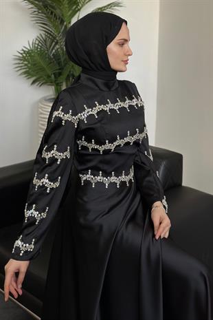 Onsra Taşlı Abiye Siyah 