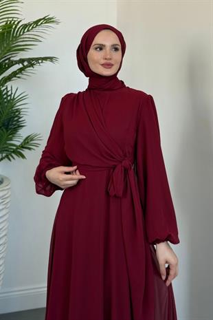 Onstantic Yandan Bağlamalı Elbise Bordo