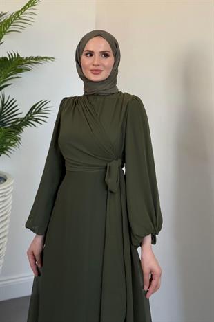 Onstantic Yandan Bağlamalı Elbise Haki
