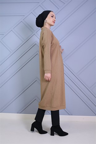 Önü Düğme Detaylı Fitilli Hırka Bej