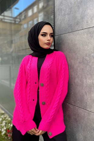 Önü Düğmeli Kısa Hırka Pembe