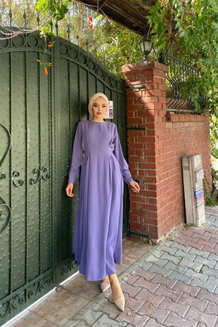 Önü Pilise Detaylı Elbise Lila
