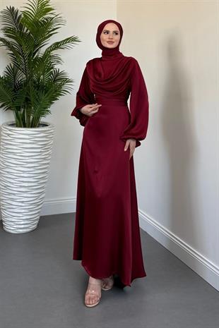 Oriana Degaje Yaka Kuyruklu Abiye Bordo
