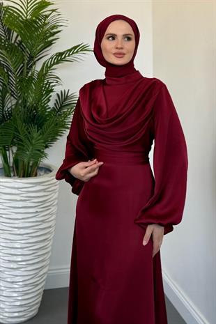 Oriana Degaje Yaka Kuyruklu Abiye Bordo