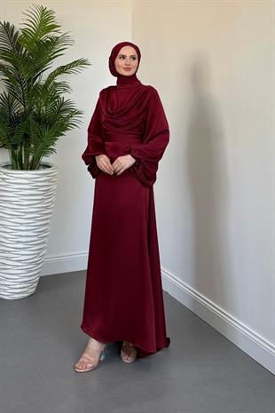 Oriana Degaje Yaka Kuyruklu Abiye Bordo