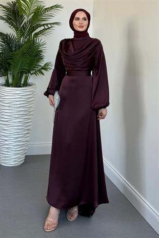 Oriana Degaje Yaka Kuyruklu Abiye Mürdüm