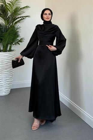 Oriana Degaje Yaka Kuyruklu Abiye Siyah